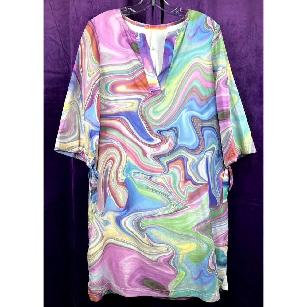NWT 44 Villagallo Italy Cotton + Viscose Marble Print Beach Coverup Dress